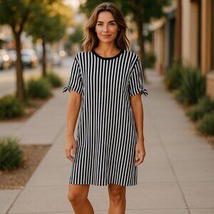ASOS Navy Blue and White Striped Short Sleeved Dress Ladies Size 8